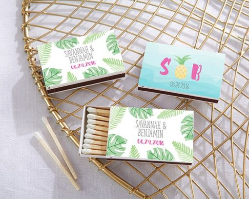 Personalized White Matchboxes - Pineapples and Palms (Set of 50)