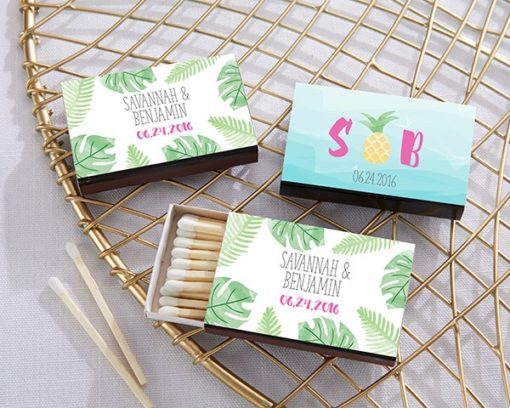 Personalized Black Matchboxes - Pineapples and Palms (Set of 50)