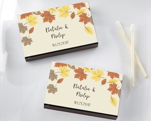 Personalized Black Matchboxes - Fall Leaves (Set of 50)