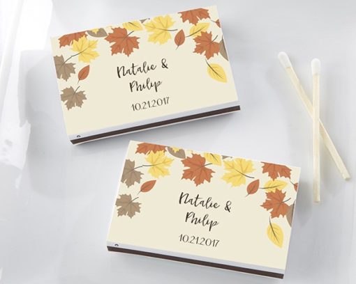 Personalized White Matchboxes - Fall Leaves (Set of 50)