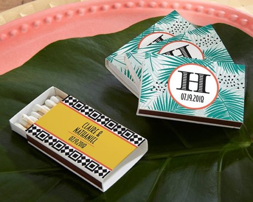 Personalized White Matchboxes - Tropical Chic (Set of 50)
