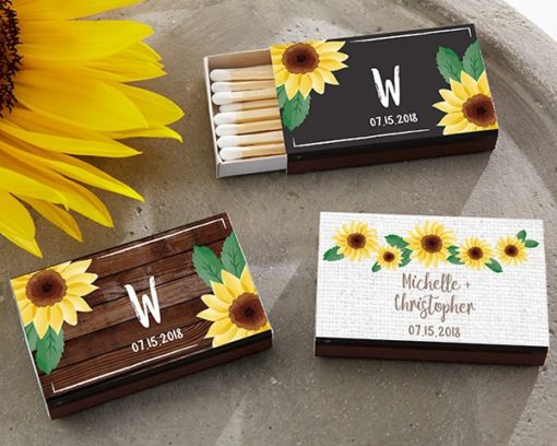 Personalized Black Matchboxes - Sunflower (Set of 50)