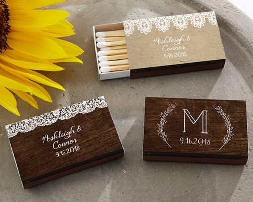 Personalized Black Matchboxes - Rustic Charm Wedding (Set of 50)