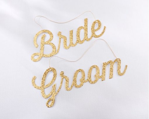 Gold Glitter Bride and Groom Chair Signs