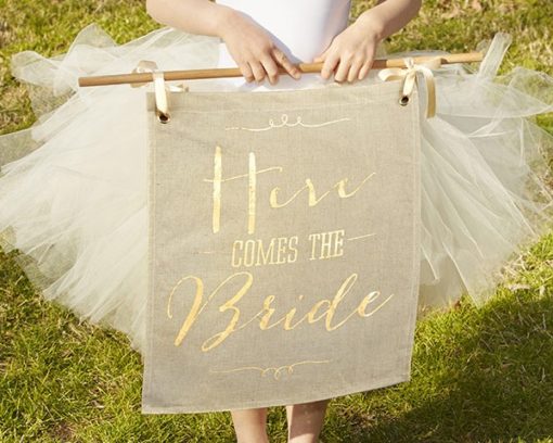 Gold Foil Here Comes the Bride Sign