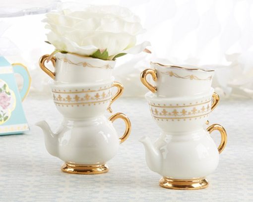 Tea Time Whimsy Ceramic Bud Vase