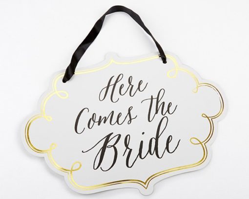 Classic Gold Foil Here Comes the Bride Sign