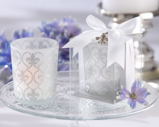 "Fleur-de-lis" Frosted-Glass Tea Light Holder (Set of 4)