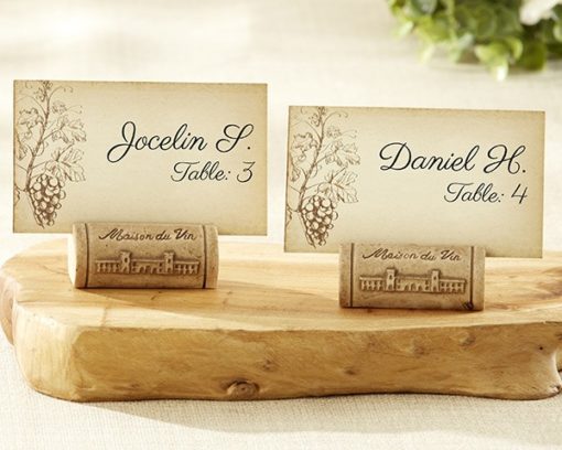 "Maison du Vin" Wine Cork Place Card/Photo Holder with Grape-Themed Place Cards (Set of 4)