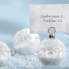 "Snow Flurry" Flocked Glass Ornament Place Card/Photo Holder (Set of 6)
