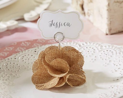 Burlap Rose Place Card Holder (Set of 6)