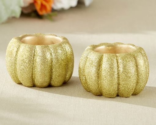 Gold Glitter Pumpkin Votive Holder (Set of 2)