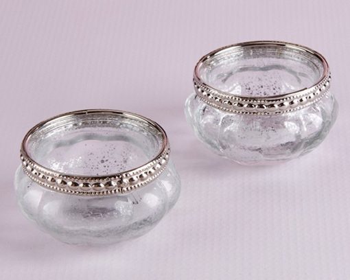 Petite Glass Tea Light Holder with Silver Fleck (Set of 4)