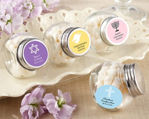 Mini Glass Favor Jar - Religious (Set of 12) (Available Personalized)