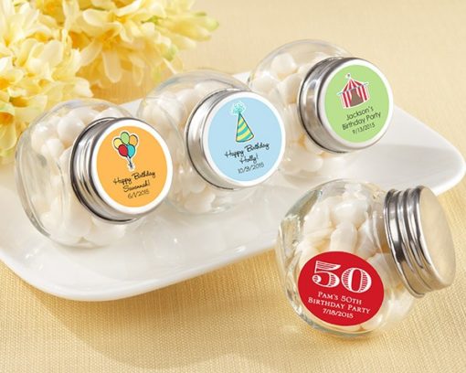 Mini Glass Favor Jar - Birthday (Set of 12) (Available Personalized)