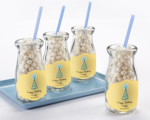 "Vintage" Milk Bottle Favor Jar - Birthday (Set of 12) (Available Personalized)