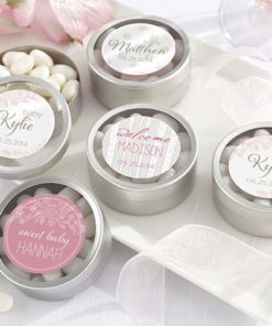 Personalized Silver Round Candy Tin - Rustic Baby Collection (Set of 12)
