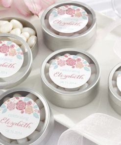 Personalized Silver Round Candy Tin - Rustic Bridal Shower Collection (Set of 12)