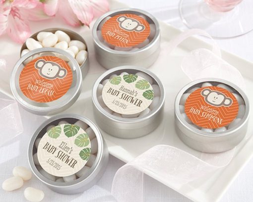 Personalized Silver Round Candy Tin - Born To Be Wild Baby Shower Collection