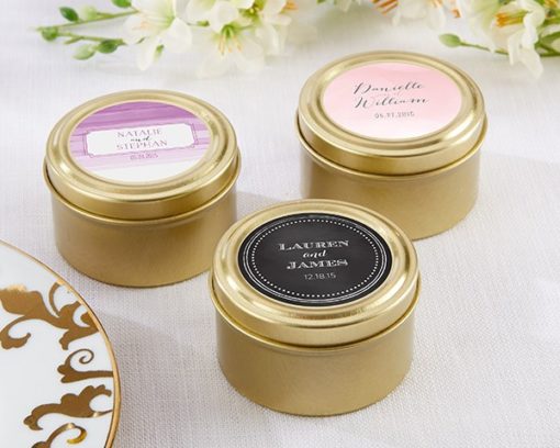 Personalized Gold Round Candy Tin - Wedding (Set of 12)
