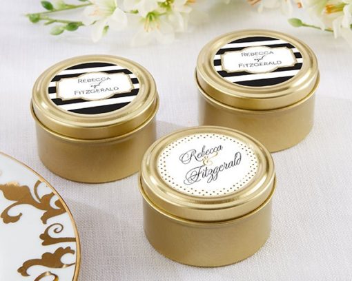 Personalized Gold Round Candy Tin - Classic (Set of 12)