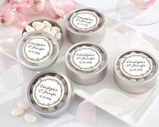 Personalized Silver Round Candy Tin - The Hunt Is Over (Set of 12)