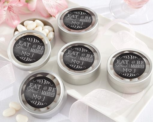 Personalized Silver Round Candy Tin - Eat, Drink & Be Married (Set of 12)