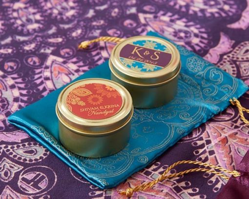 Personalized Gold Round Candy Tins - Indian Jewel (Set of 12)