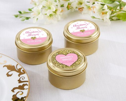 Personalized Gold Round Candy Tin - Sweet Heart (Set of 12)