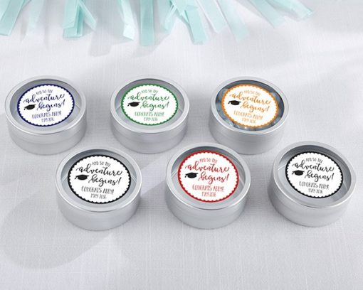 Personalized Silver Round Candy Tin - Graduation Adventure Begins (Set of 12)