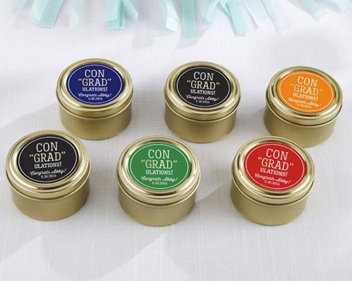 Personalized Gold Round Candy Tin - ConGRADulations! (Set of 12)