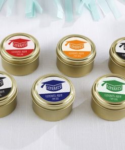 Personalized Gold Round Candy Tin - Congrats Graduation Cap (Set of 12)