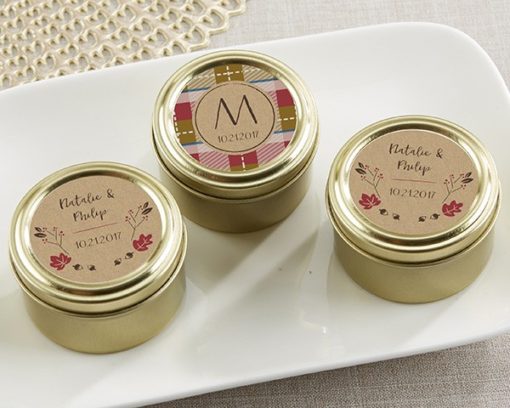 Personalized Gold Round Candy Tin - Fall (Set of 12)