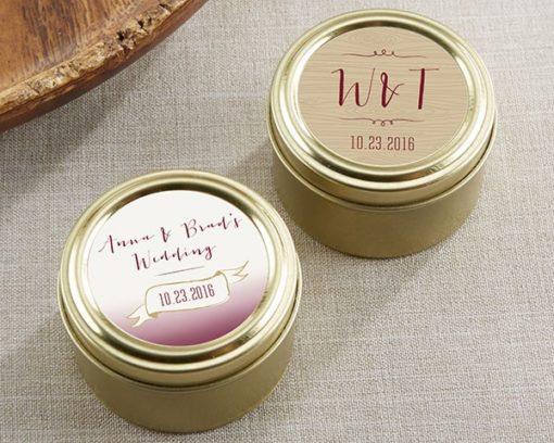 Personalized Gold Round Candy Tin - Vineyard (Set of 12)