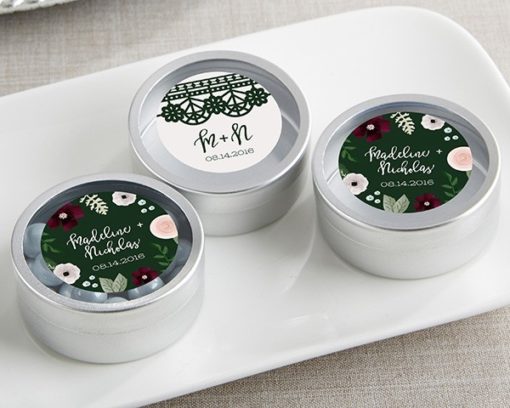 Personalized Silver Round Candy Tin - Romantic Garden (Set of 12)