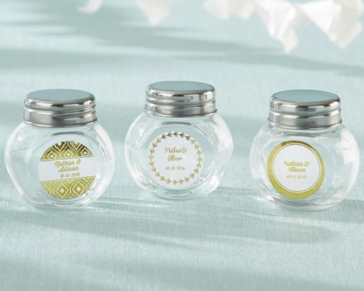 Personalized Mini Glass Favor Jar - Gold Foil (Set of 12)