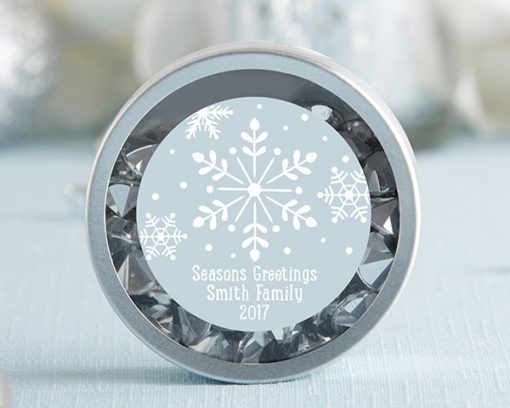 Personalized Silver Round Candy Tin - Holiday (Set of 12)