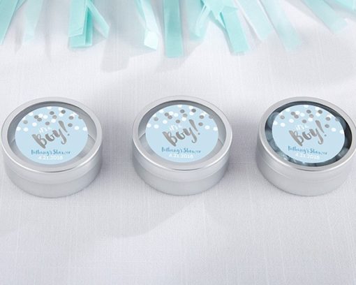 Personalized Silver Round Candy Tin - It's a Boy! (Set of 12)