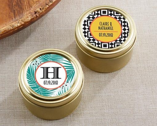 Personalized Gold Round Candy Tin - Tropical Chic (Set of 12)