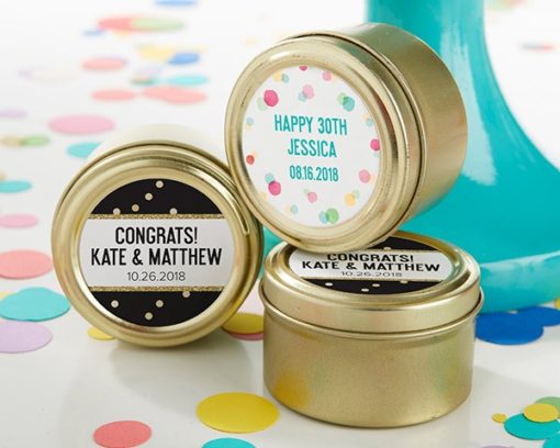Personalized Gold Round Candy Tin - Party Time (Set of 12)