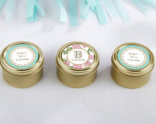 Personalized Gold Round Candy Tin - Tea Time (Set of 12)