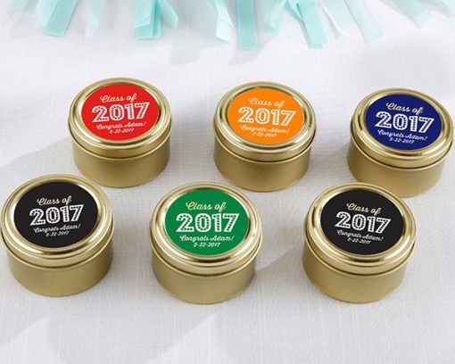 Personalized Gold Round Candy Tin - Class of 2017 (Set of 12)