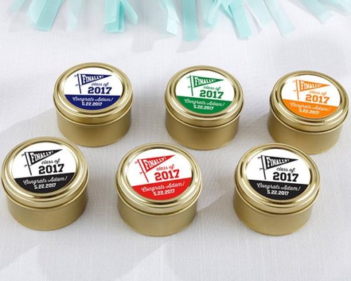 Personalized Gold Round Candy Tin - Finally! Class of 2017 (Set of 12)
