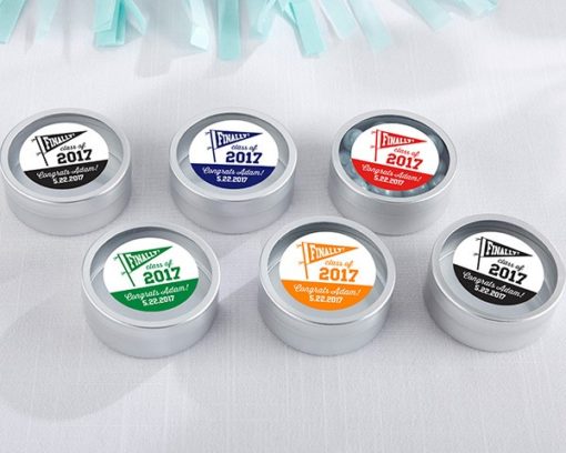 Personalized Silver Round Candy Tin - Finally! Class of 2017 (Set of 12)