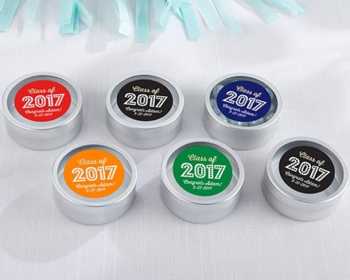 Personalized Silver Round Candy Tin - Class of 2017 (Set of 12)