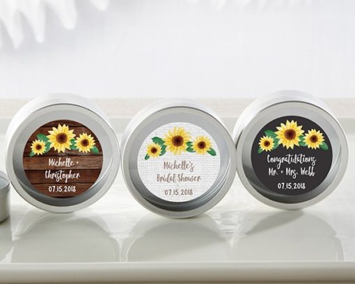 Personalized Silver Round Candy Tin - Sunflower (Set of 12)