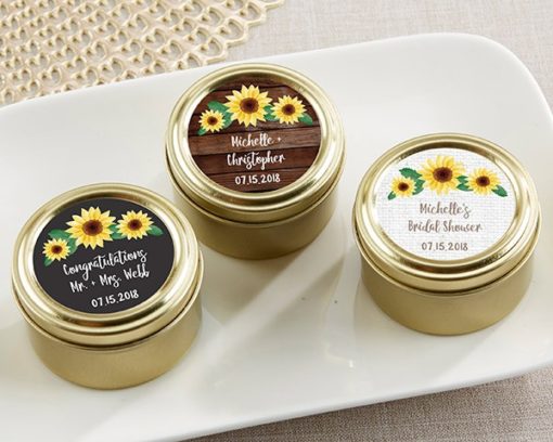 Personalized Gold Round Candy Tin - Sunflower (Set of 12)