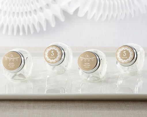 Personalized Mini Glass Favor Jars - Rustic Charm Baby Shower (Set of 12)