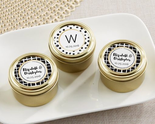 Personalized Gold Round Candy Tin - Modern Classic (Set of 12)