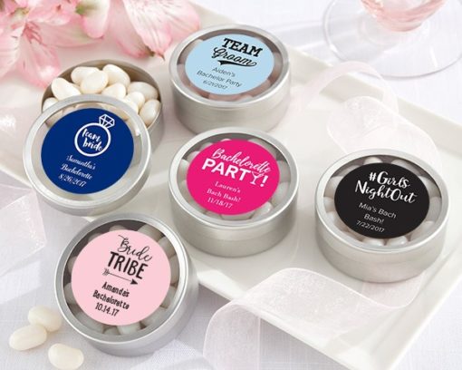 Personalized Silver Round Candy Tin - Bachelor & Bachelorette (Set of 12)